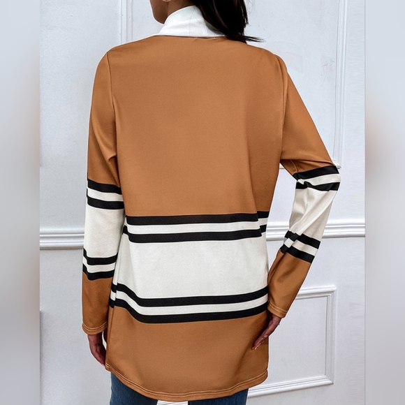 Color Wave Open Front Cardigan - Caramel - Picture 5 of 5